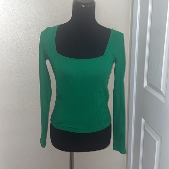 ZARA SQUARE NECK SHIRT GREEN 0962/155/500 LONG SLEEVE TOP - Picture 2 of 14
